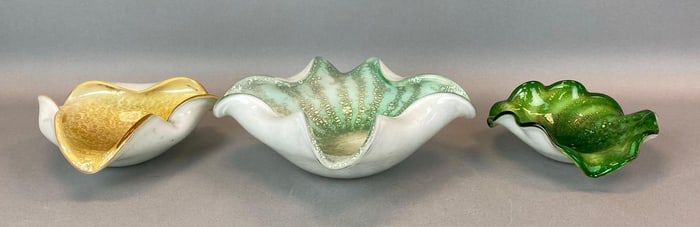 Group of 3 Murano Cased Silver Fleck Art Glass Bowls