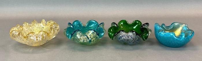 Group of 4 Murano Fleck Art Glass Bowls