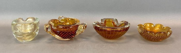 Group of 4 Murano Amber Art Glass Bowls