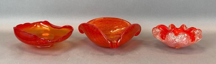 Group of 3 Murano Orange Art Glass Bowls