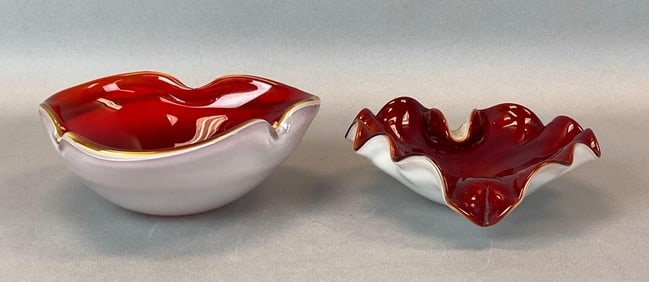 Group of 2 Murano Red Cased Art Glass Bowls