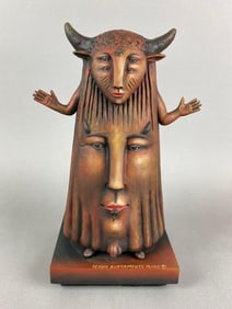 Signed Sergio Bustamante Blindness Ceramic Sculpture