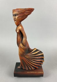 Signed Sergio Bustamante Of The Wind Ceramic Sculpture