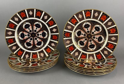 Group of Royal Crown Derby Bone China Old Imari Dinner Plates