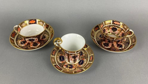 Group of Royal Crown Derby Bone China Imari Teacups and Saucers