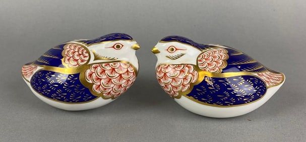Group of 2 Royal Crown Derby Quail Paperweights