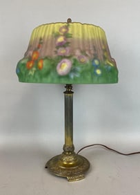 Amazing Antique Pairpoint Puffy Table Lamp with R.O.G. Floral Shade