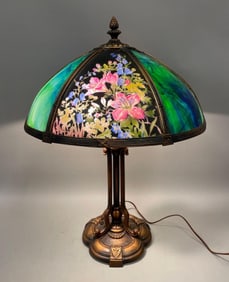 Beautiful Antique Slag Glass and R.O.G. Floral Table Lamp