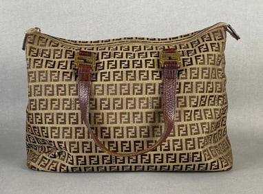 Fendi Zucchino Brown/Beige Canvas Tote Purse