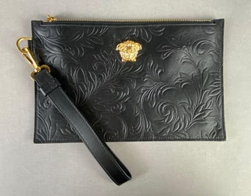 Versace Medusa Floral Embossed Black Clutch Bag