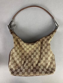 Gucci Brown/Beige Canvas Hobo Handbag