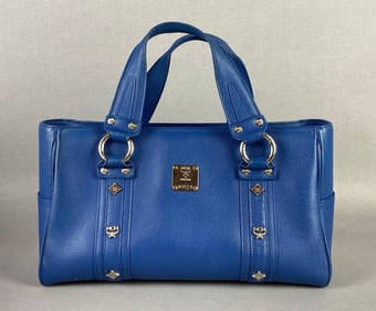 MCM Blue Leather Boston Satchel Purse