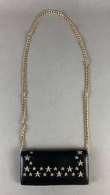 Jimmy Choo Star-Studded Black Leather Crossbody Wallet/Clutch