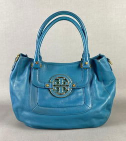Tory Burch Amanda Blue Leather Hobo Shoulder Bag
