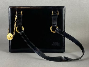 Gianni Versace Black Leather Shoulder Bag with Charm