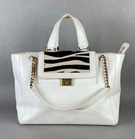 Jimmy Choo Camille Zebra Pattern White Leather and Calf Hair Shoulder Bag