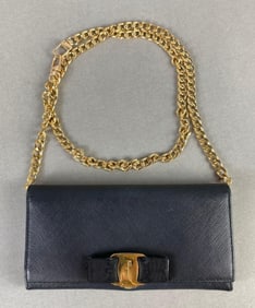 Salvator Ferragamo Vara Bow Black Leather Clutch/Wallet