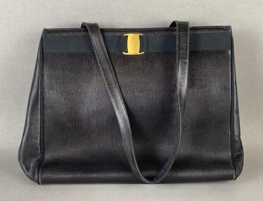 Salvatore Ferragamo Black Pebbled Leather Tote Bag