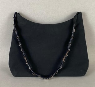 Salvatore Ferragamo Vara Chain Black Nylon Shoulder Purse