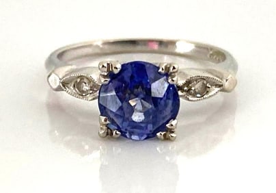 14k White Gold Sapphire Diamond Ring