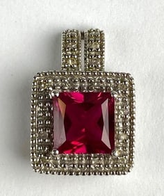 10K White Gold Sapphire Filigree Pendant