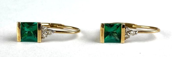 10k Gold Emerald Diamond Drop Earrings