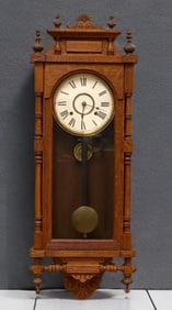 Antique Ansonia Clock Co Queen Elizabeth Oak Wall Clock