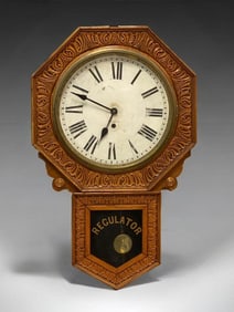 Antique New Haven Regulator Branford 8 Day Oak Wall Clock