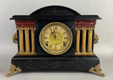 Antique Wm. L. Gilbert Clock Co. Wood Pillar Mantel Clock
