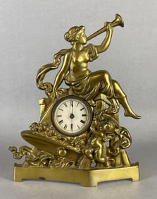Antique Lady Liberty Cast Iron Mantel Clock