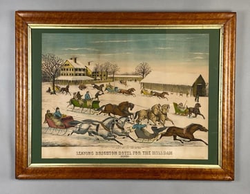 Markell and Allen Leaving Brighton Hotel for the Mill-Dam Winter Lithograph