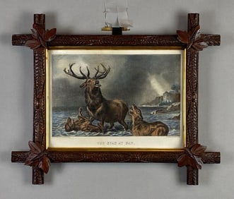 Currier and Ives The Stag at Bay Lithograph