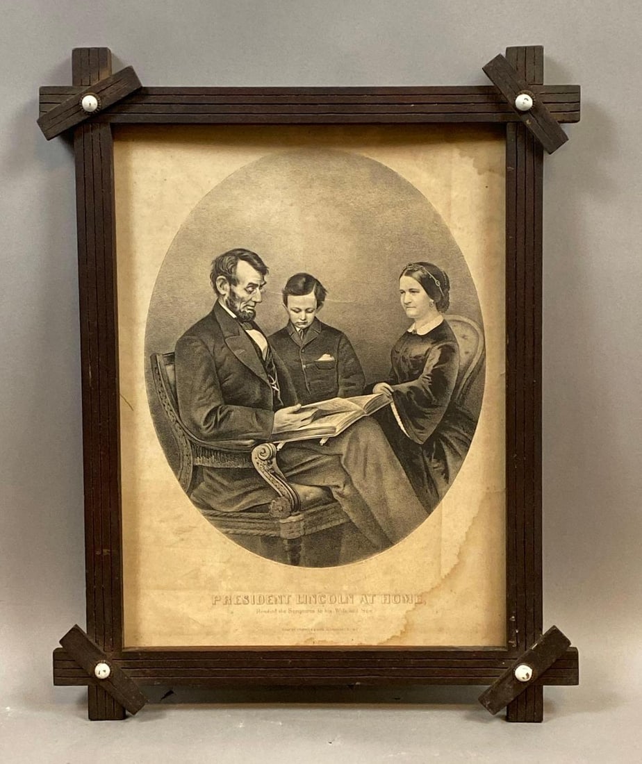 Currier and Ives President Lincoln at Home Lithograph (1 of 3)