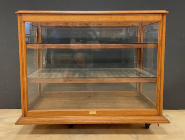 Antique Oak Glass 3 Shelf Store Display Case