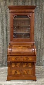 Antique Victorian Walnut Cylinder Secretary Bookcase