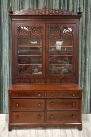 Antique American Late Classical Mahogany Secretary Bookcase