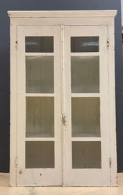 Antique Painted Wood Cabinet with Glass Doors