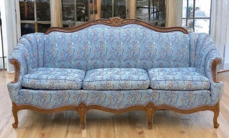 Antique Victorian Blue Floral Motif Sofa