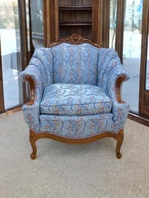Antique Victorian Blue Floral Needlepoint Armchair
