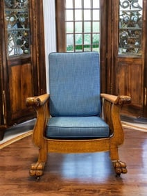 Antique Oak Reclining Chair with Claw Feet