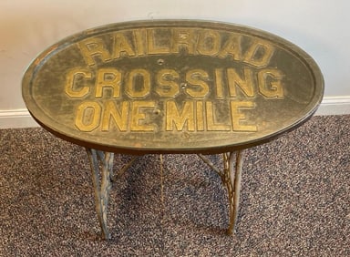 Antique Cast Iron Railroad Crossing One Mile Folk Art Table