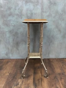 Antique Art Nouveau Plant Stand with Oak Top