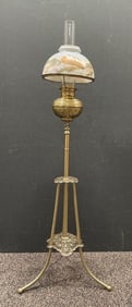 Antique Brass Oil Piano Lamp with Hand-Painted Shade