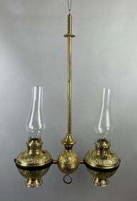 Antique B and H Brass Oil Lamp Chandelier