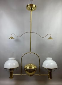 Antique Brass 2 Arm Oil Lamp Chandelier