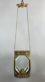 Antique Brass Clear Beveled Panel Electrified Hanging Light Fixture