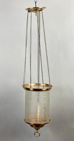 Antique Brass Clear Etched Glass Figural Hanging Light Fixture