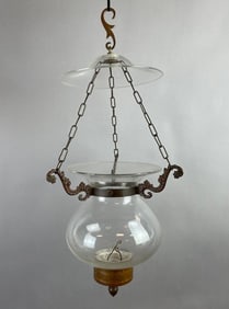 Antique Brass and Glass Hanging Candle Lamp