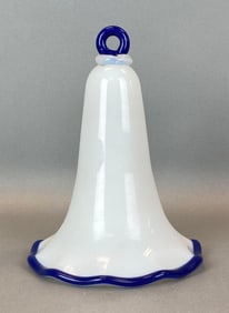 Antique Cobalt White Ruffled Glass Smoke Bell