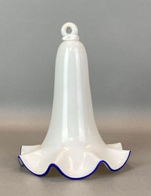Antique Cobalt Ruffled Edge White Glass Smoke Bell
